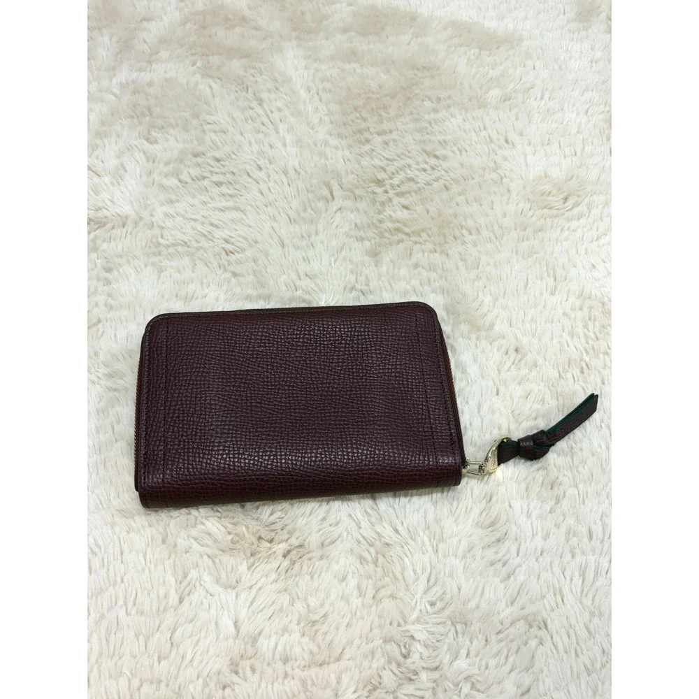 Longchamp Le Foulonne Medium Zip Around Wallet Wine Burgundy Leather Parisian